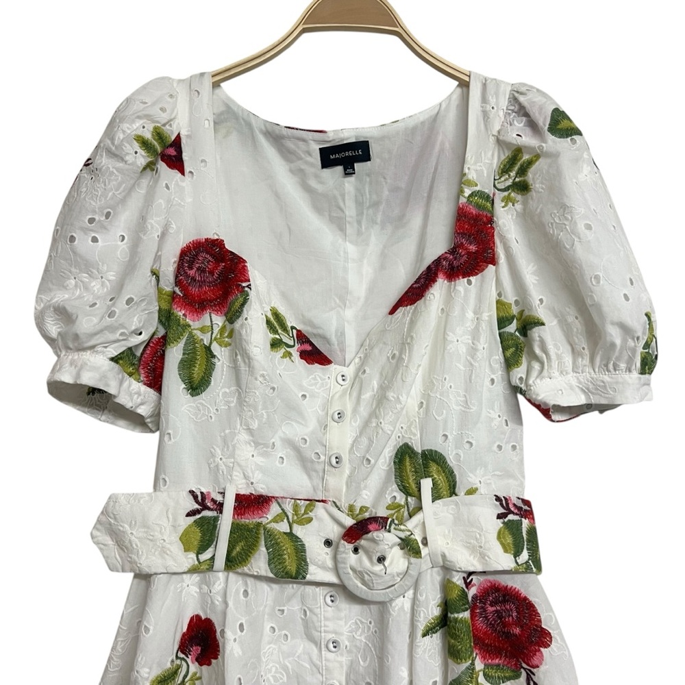 Majorelle Mackenzie Floral Rose Puff Sleeve Belted Mini Dress Bloggers Fave - Picture 4 of 8
